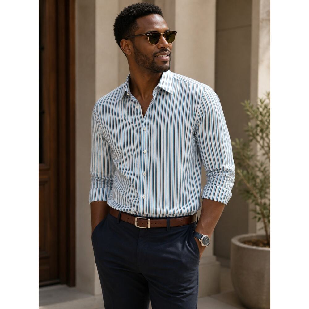 Sean John Striped Long Sleeve Shirt Size 17 1/2 Sleeve 34-35 Regular Fit NWT